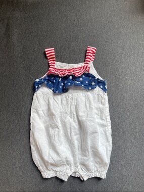 Koala Kids White One-Piece with Red Stripes and Blue Star Ruffle